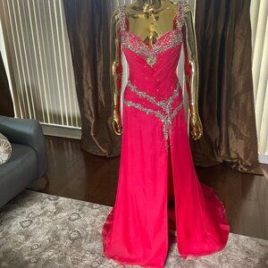 Crystal Beaded Pink Formal Dress Ritzee Originals Sweetheart Train | Size 4